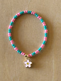 Flower Bracelet - White / Turquoise-Pink