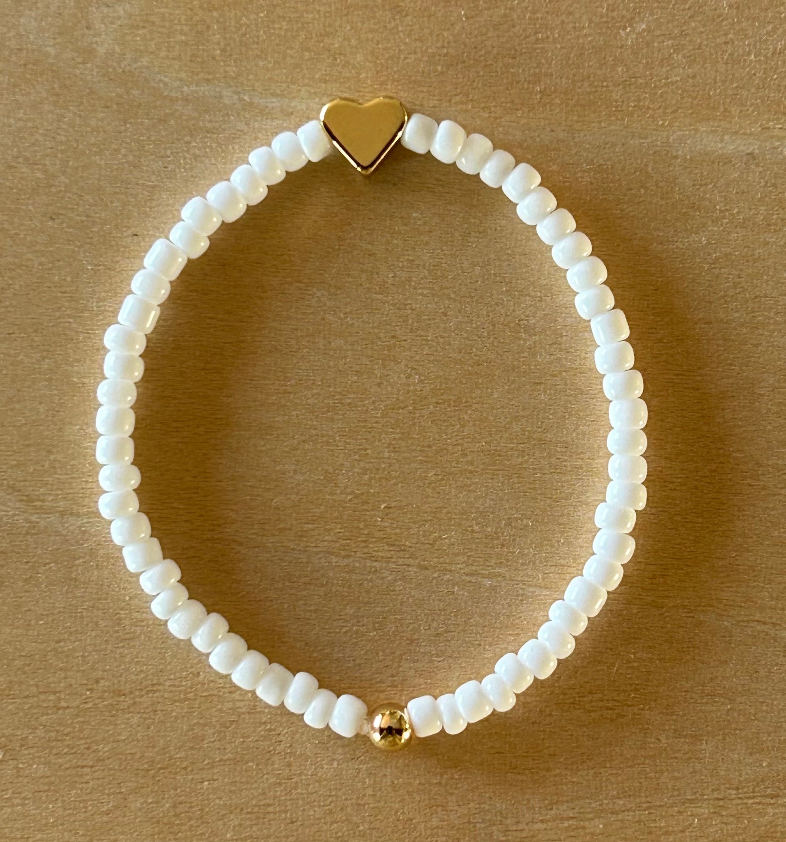 Gold Heart Bracelet - White
