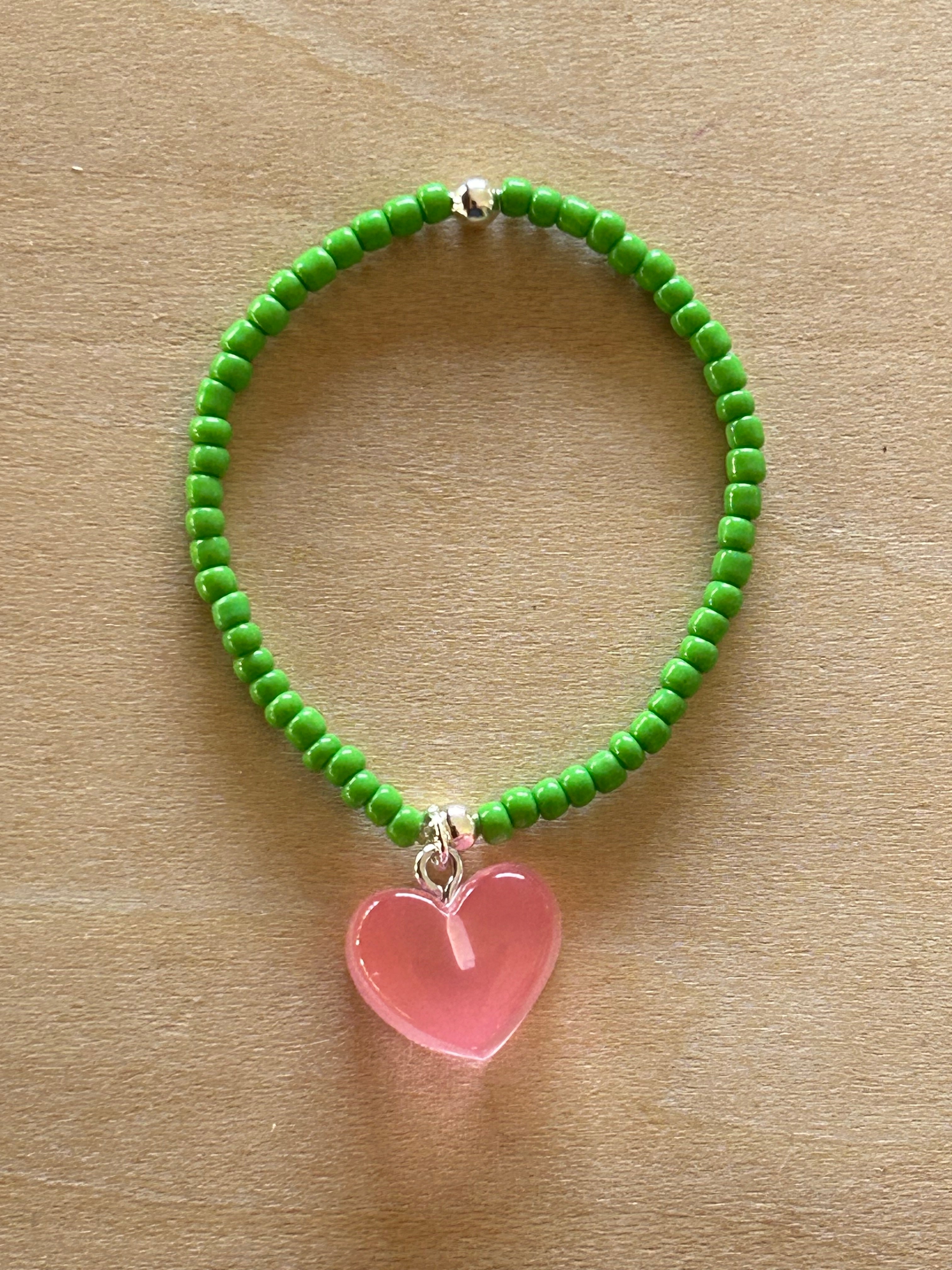 Chunky Heart Bracelet - Pink / Green