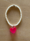 Chunky Heart Bracelet - Hot Pink / White