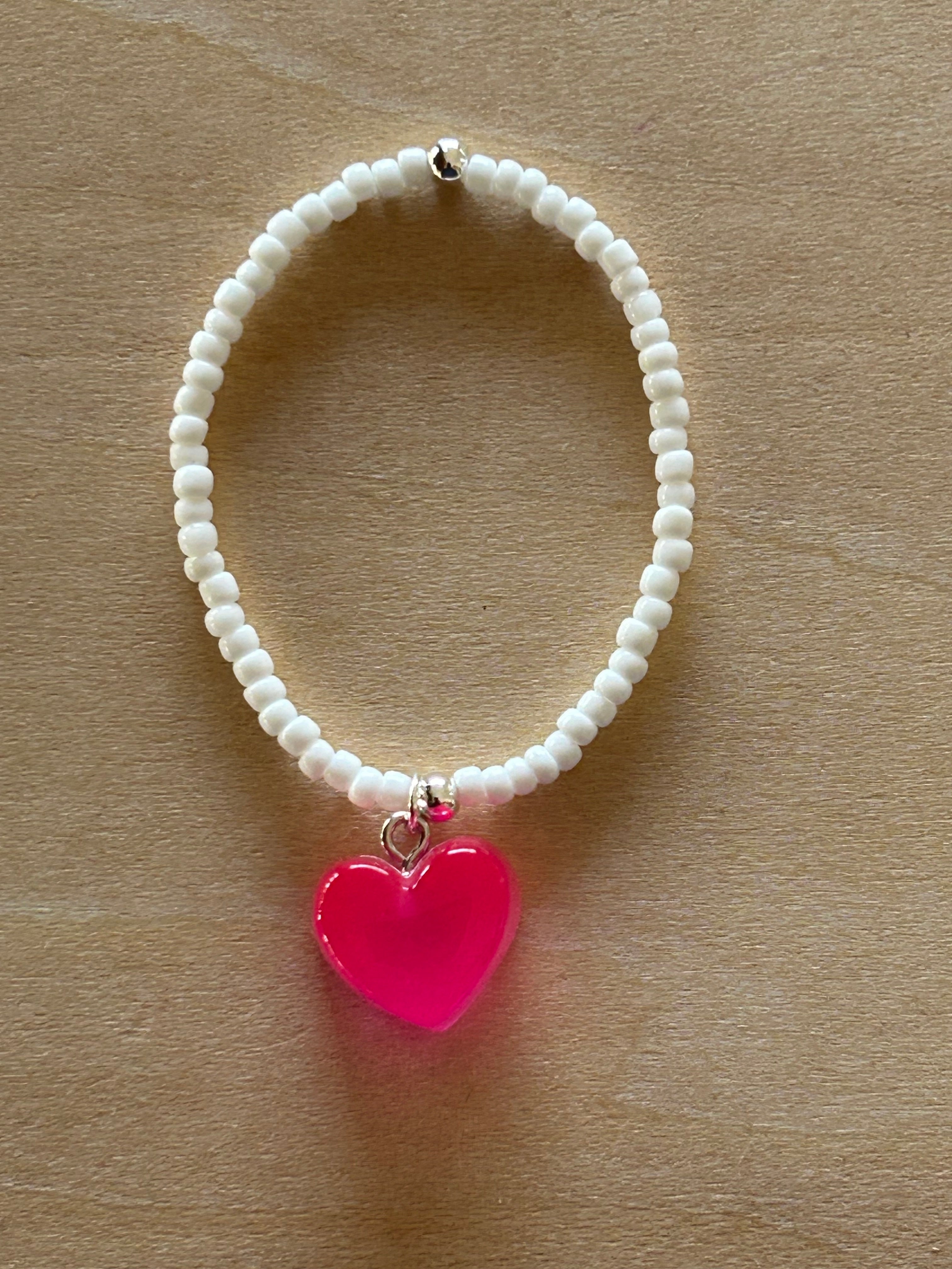 Chunky Heart Bracelet - Hot Pink / White