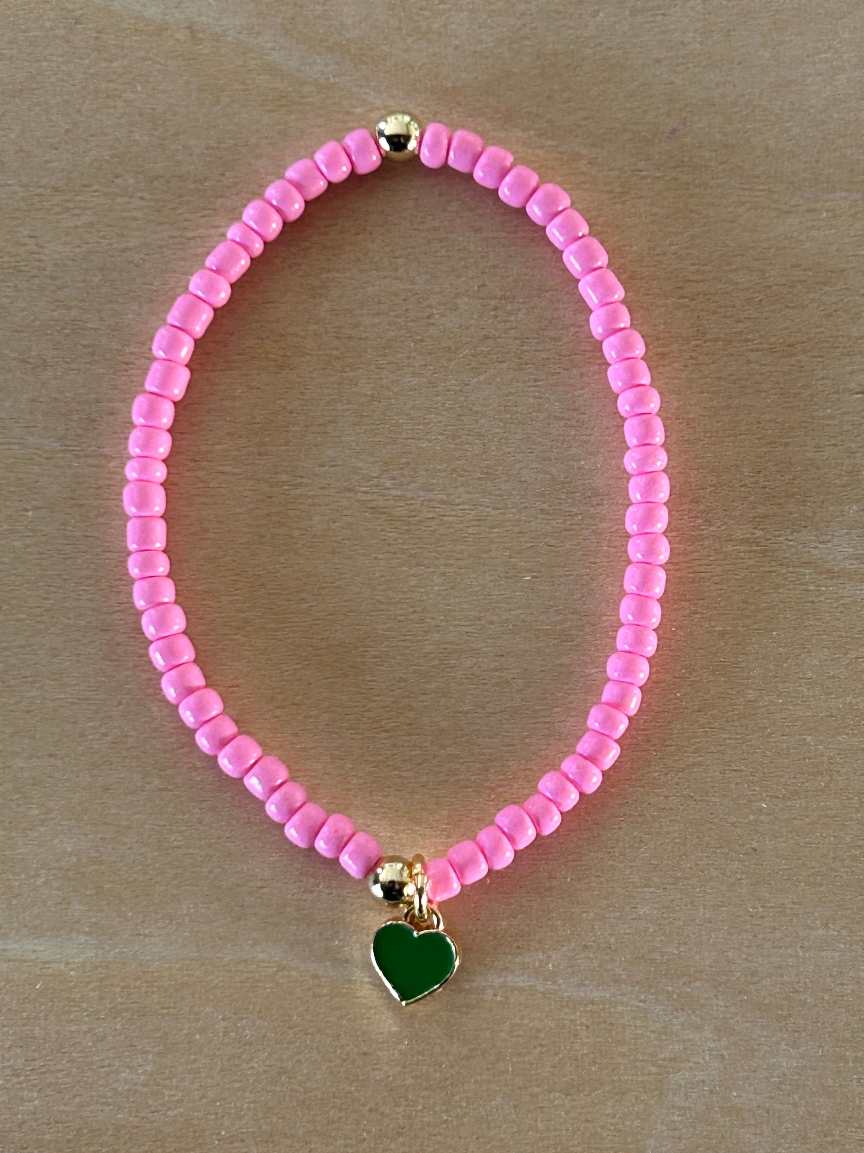 Heart Bracelet - Green / Pink