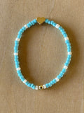 Gold Heart Bracelet - Baby Blue