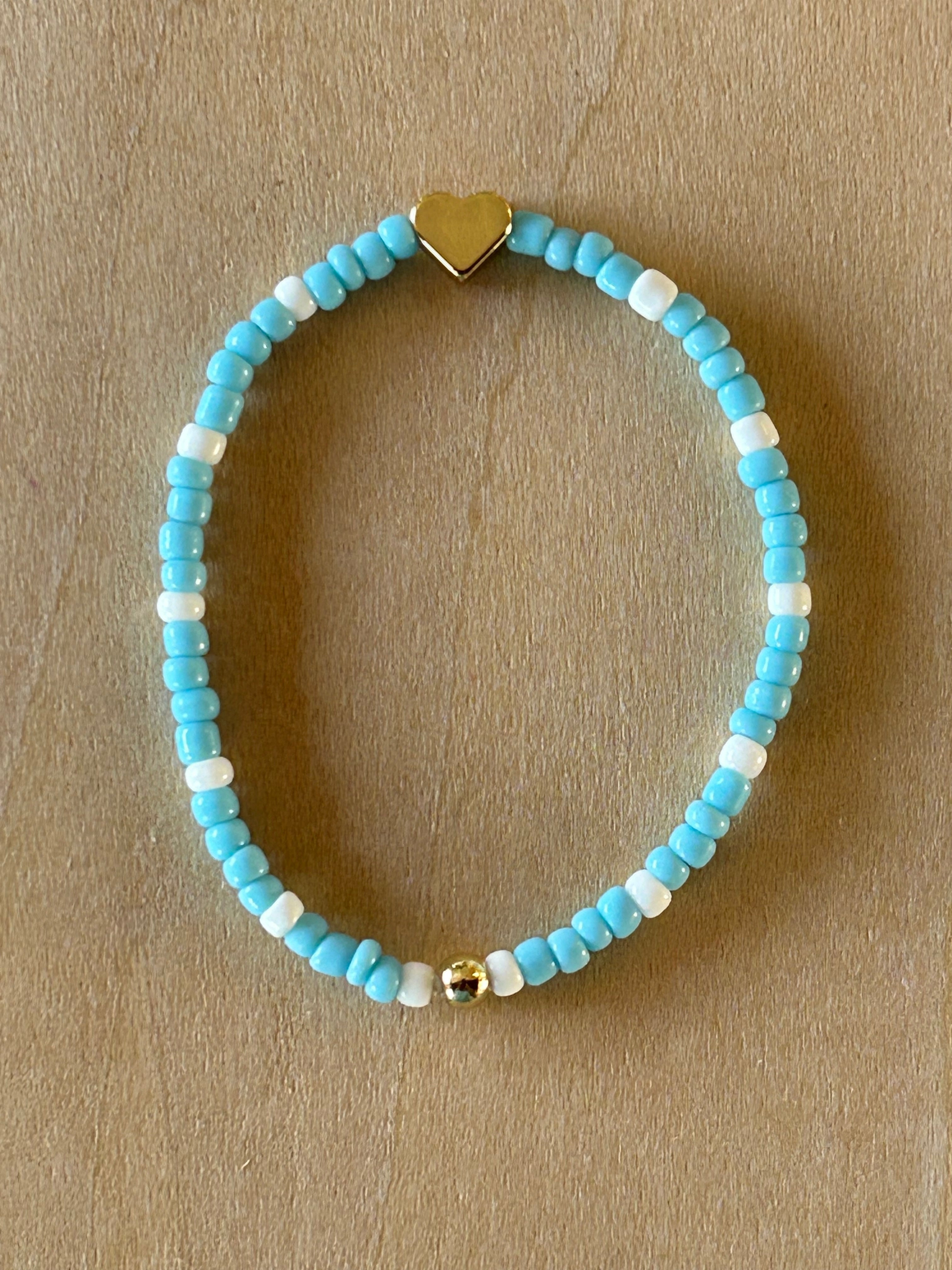 Gold Heart Bracelet - Baby Blue