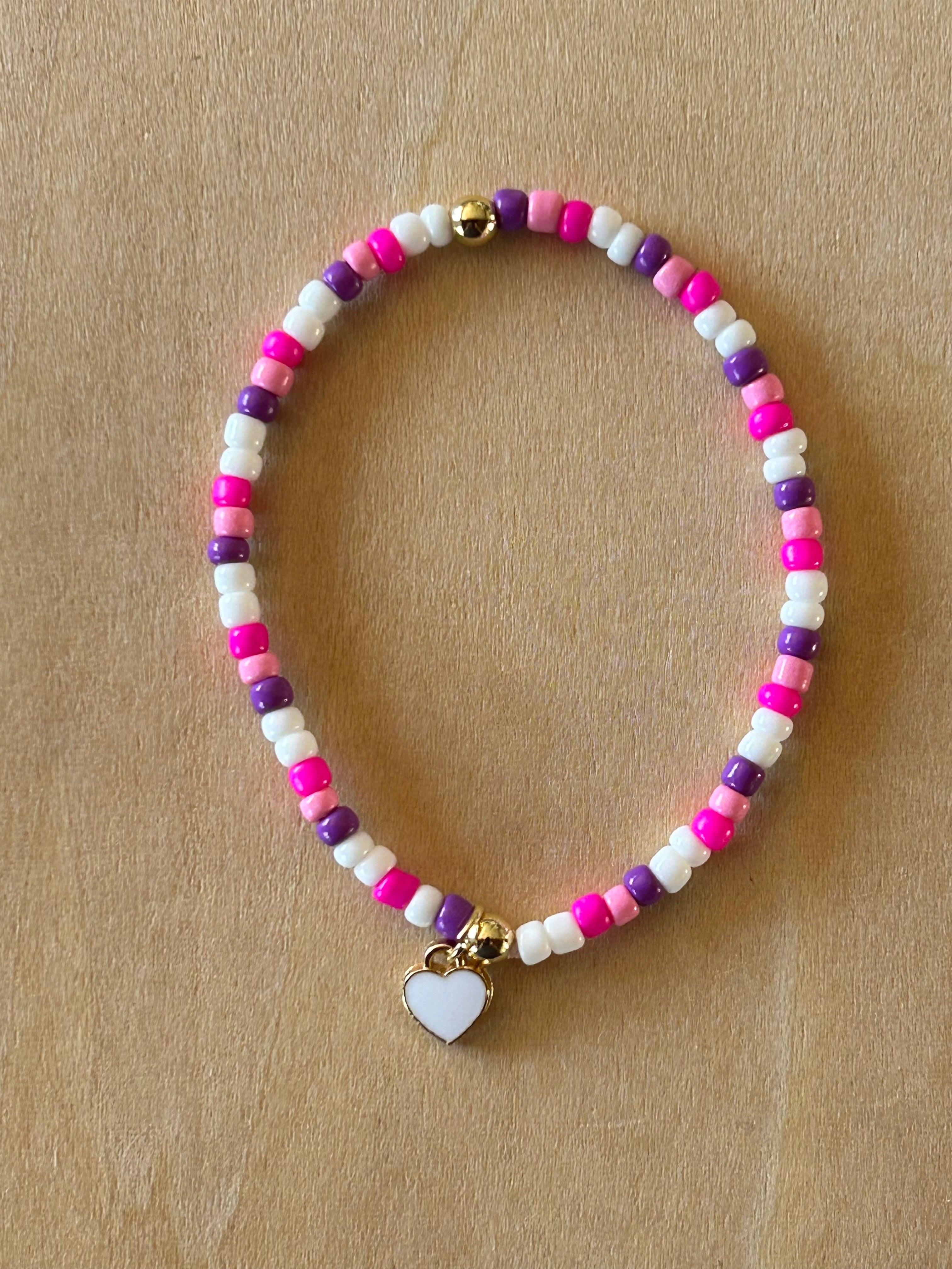 Heart Bracelet - White / Pink-Purple