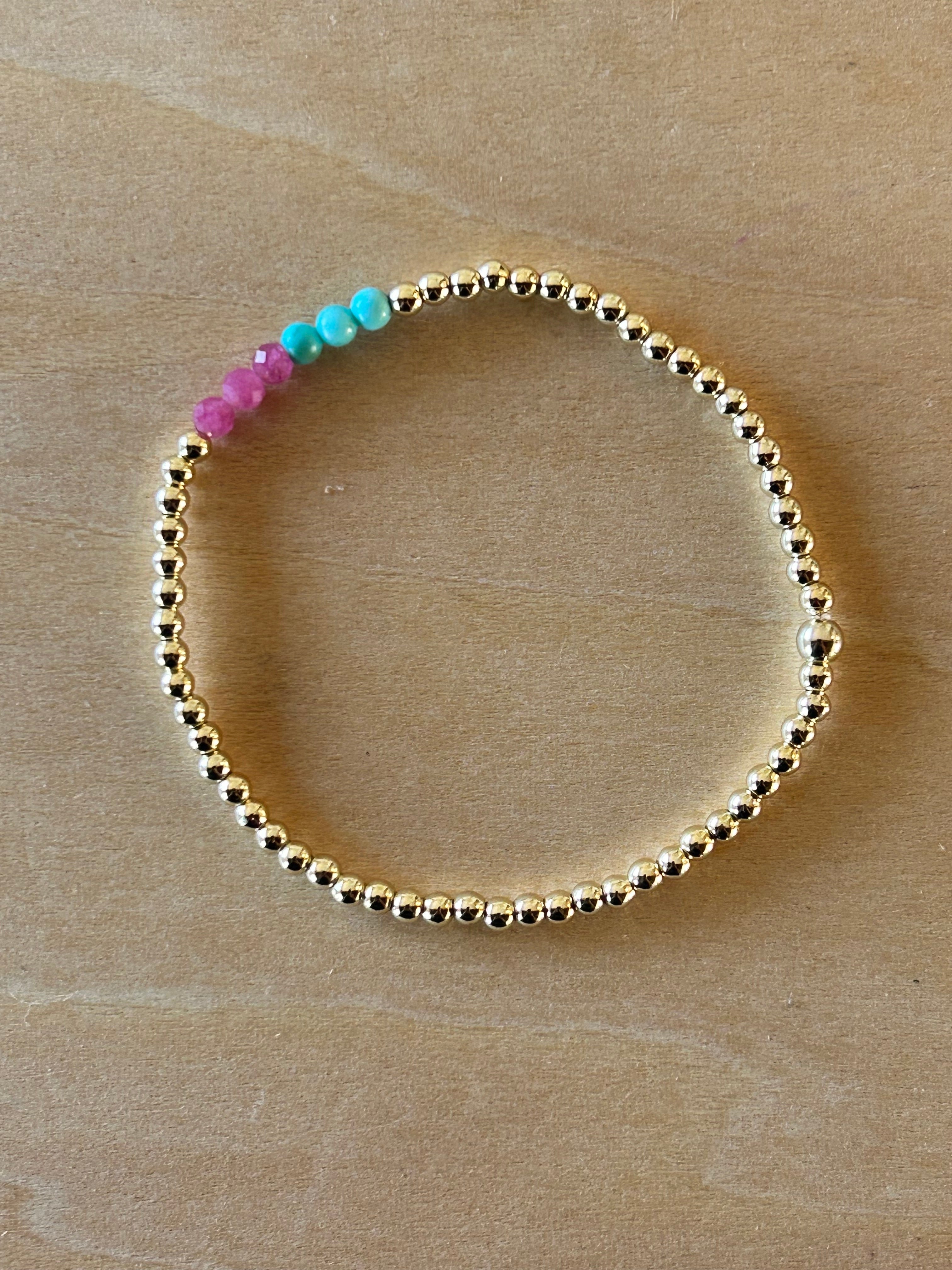 Gold-filled, Turquoise, Pink Tourmaline